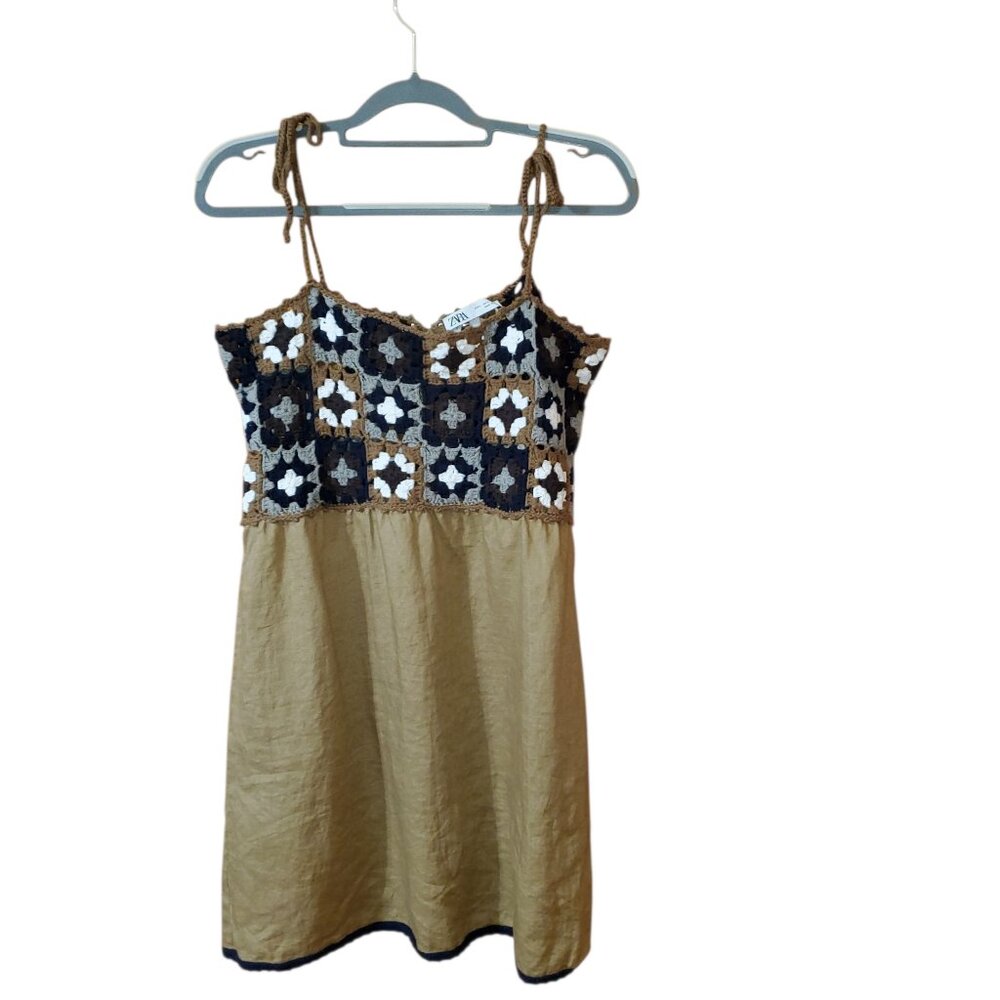 ZARA BLOGGERS’ FAVORITE MIXED CROCHET‎ LINEN DRESS LARGE